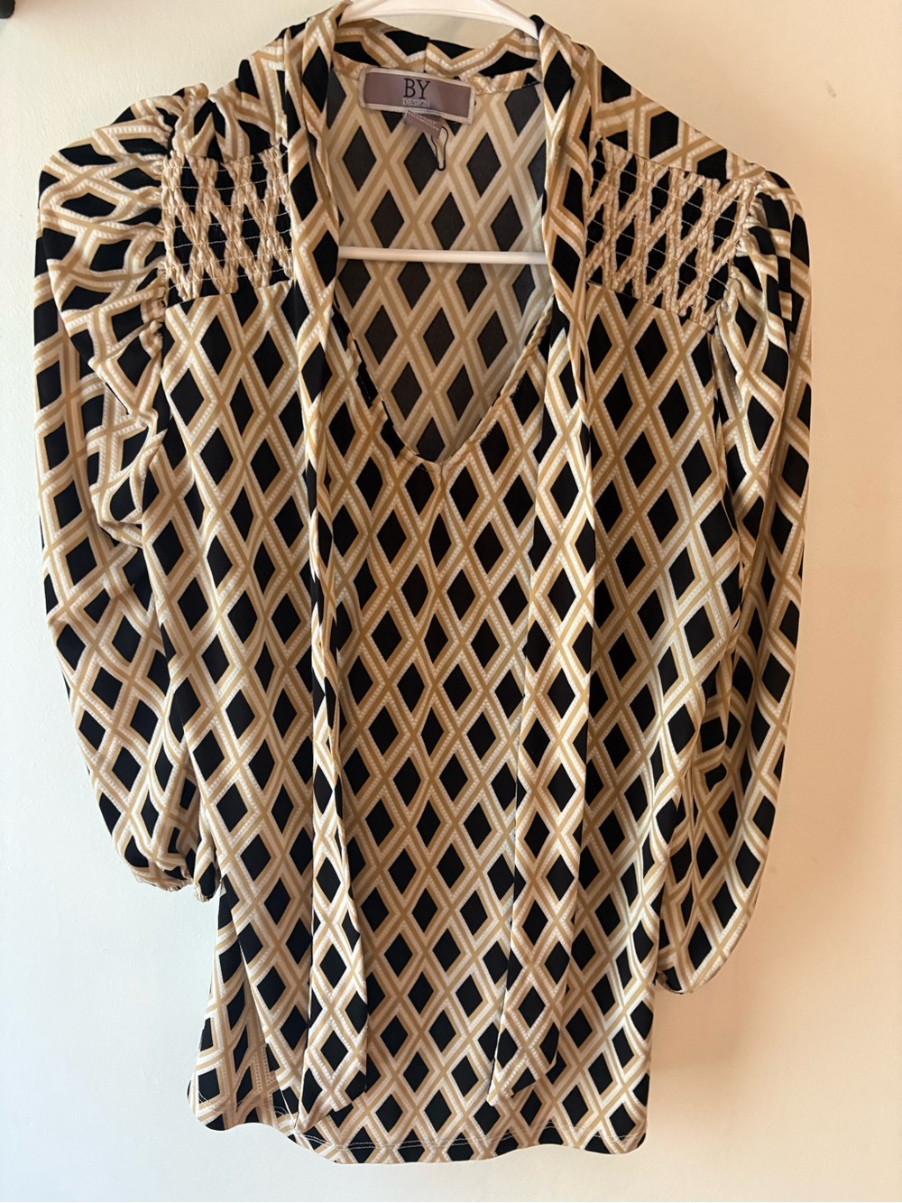 BY Design Geometric Diamond-Print V-Neck Blouse